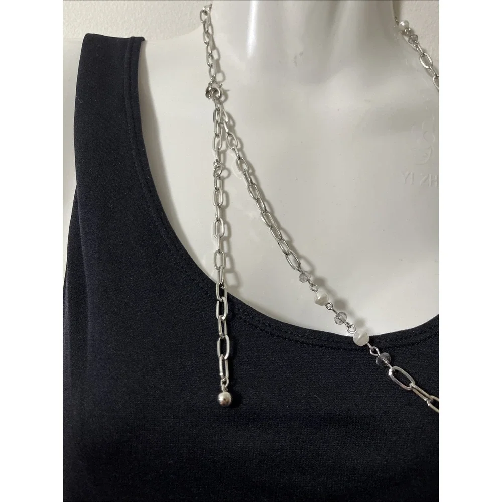 Premier Designs Pearlfection Elongated Silver Tone Chain Faux Pearls Tassels